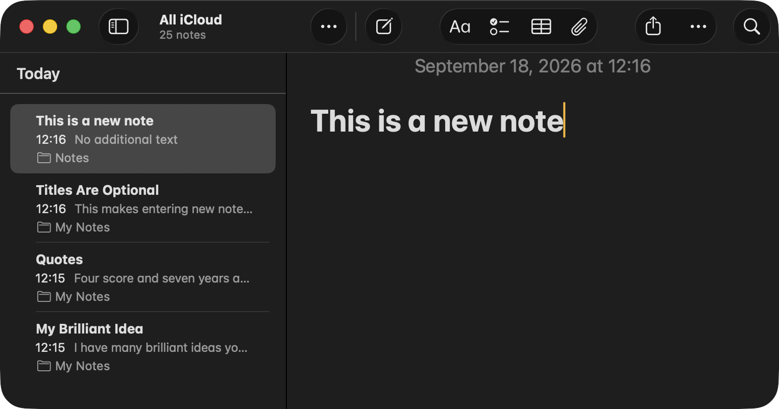 Apple Notes auto-formats the first line as a title, but you can change the formatting if you like.